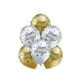 Pallone Lattice "Happy New Year" Oro/Argento, 12" - 30 cm pz6 a cf.