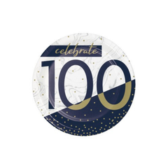 Dessert Paper Plate Number 100 cm18 Navy Blue and Gold pcs8