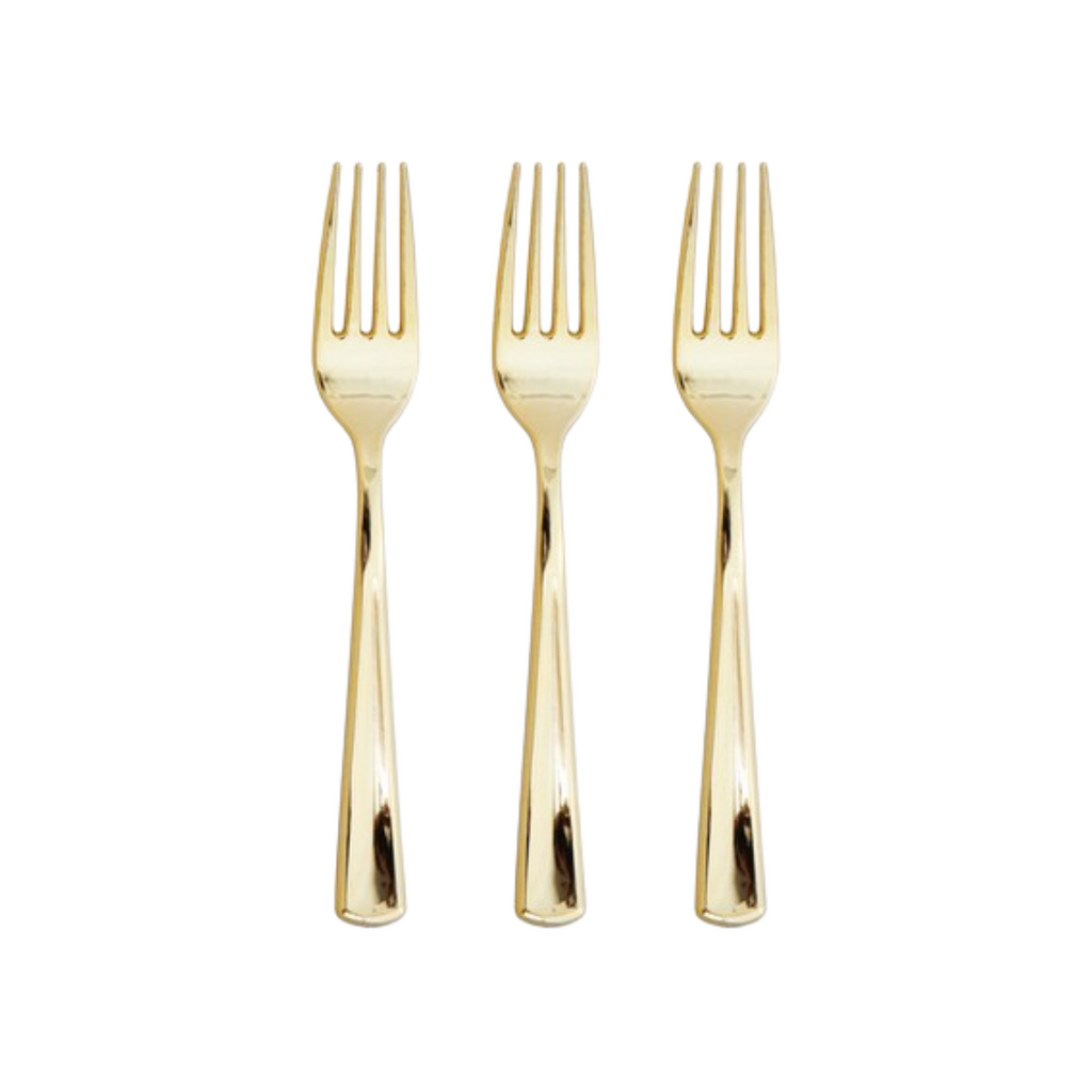 Reusable Plastic Fork Metallic Gold pcs24