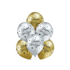 Pallone Lattice "Happy New Year" Oro/Argento,  12" - 30 cm  pz6 a cf.