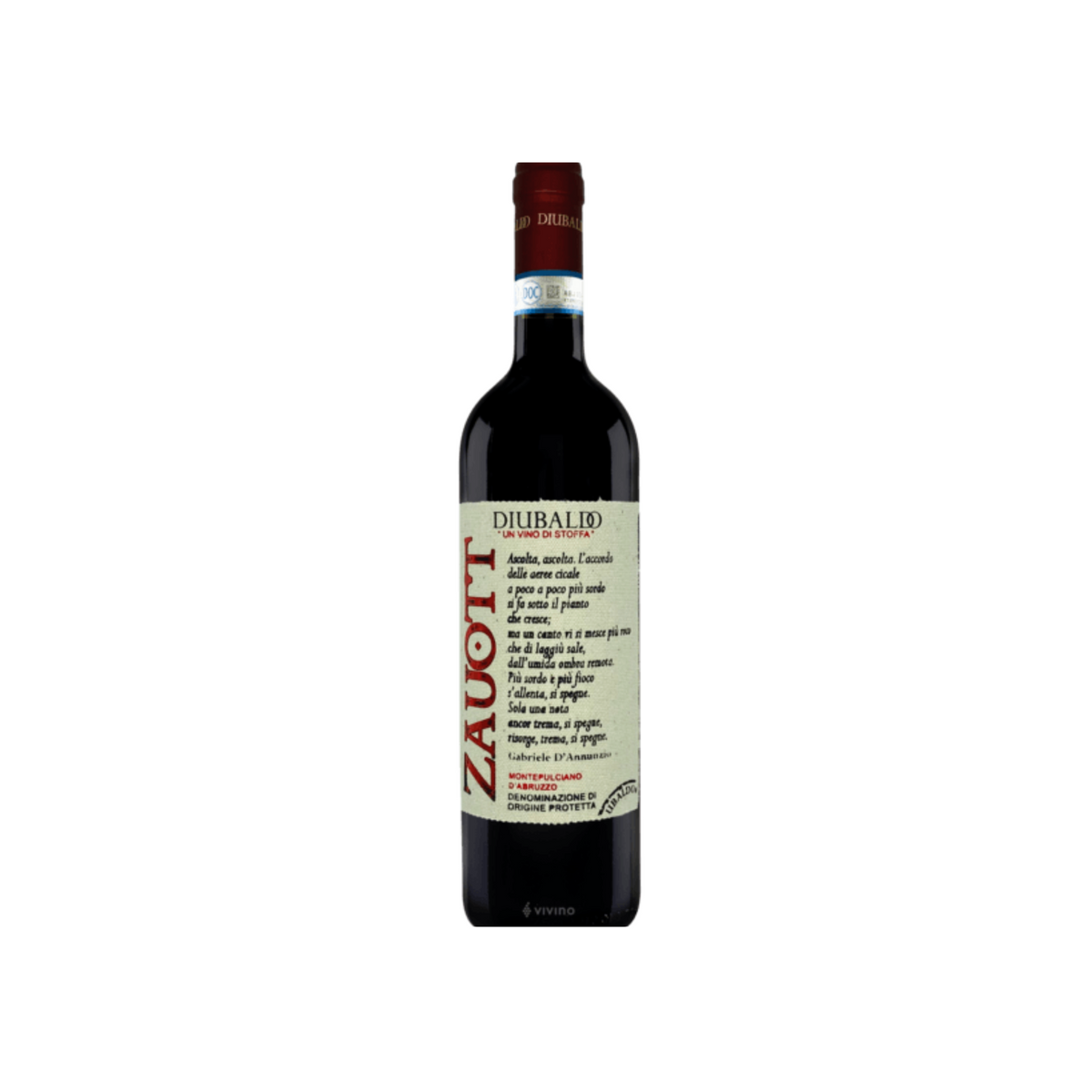 Vino Rosso Bio "Zauott" Montepulciano d'Abruzzo DOC 2022 Diubaldo Ml750 Pz1 a cf.