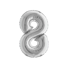 Pallone  Foil Numero "8" Argento 36"- 90cm  con cannuccia pz1