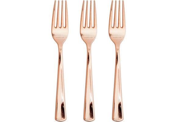Reusable Plastic Fork Rose Gold Metallic 24pcs
