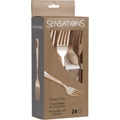 Reusable Plastic Fork Rose Gold Metallic 24pcs