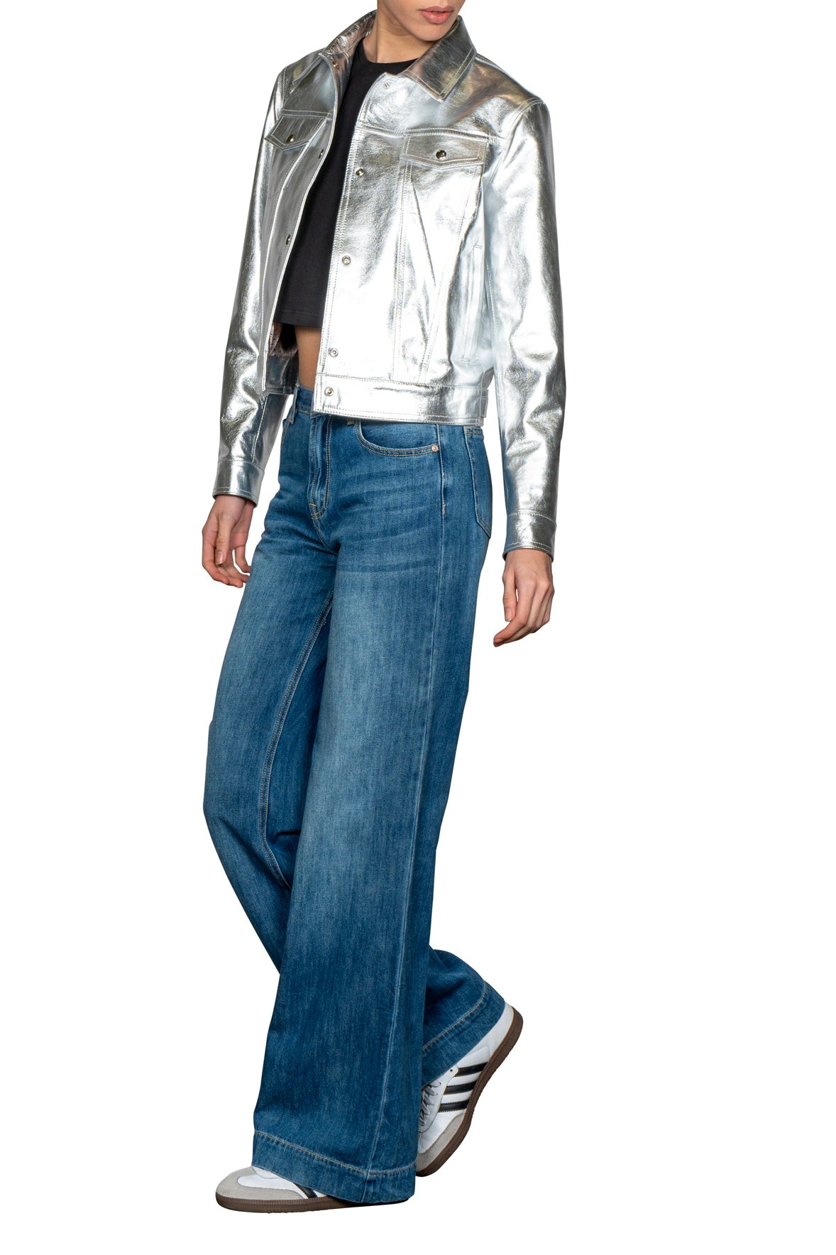 Giacca  Donna 80’s Style Laminata Argento – Collezione Corium Vibes