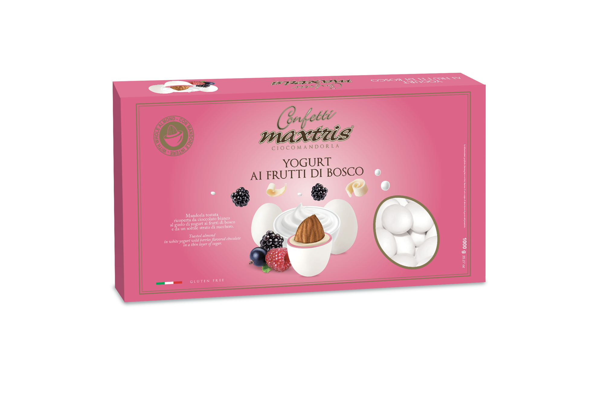 Maxtris Ciocomandorla drazsék Joghurtos ízű erdei bogyós gyümölcsökkel cf 1kg gluténmentes